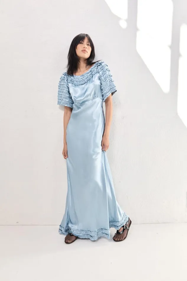MidiMaxi Dresses Women VRG GRL Freja Satin Maxi Dress Sky