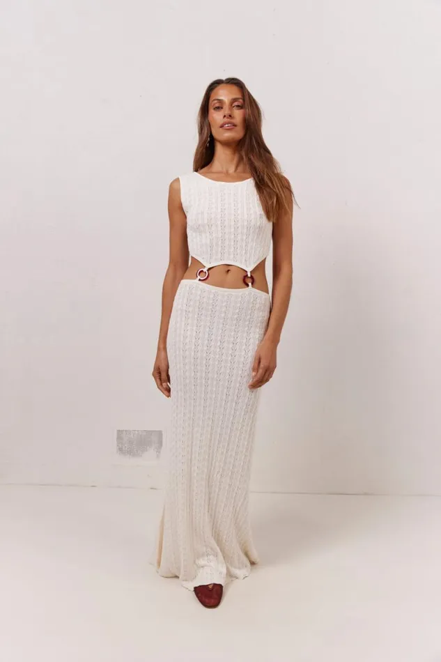 MidiMaxi Dresses Women VRG GRL Penne Knit Maxi Dress White