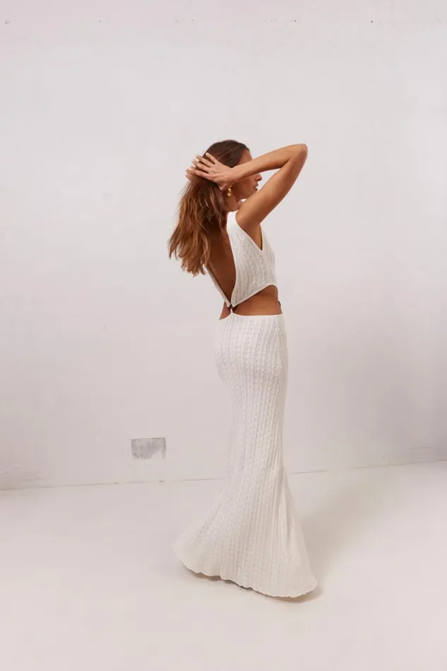 MidiMaxi Dresses Women VRG GRL Penne Knit Maxi Dress White MidiMaxi Dresses Women VRG GRL Penne Knit Maxi Dress White