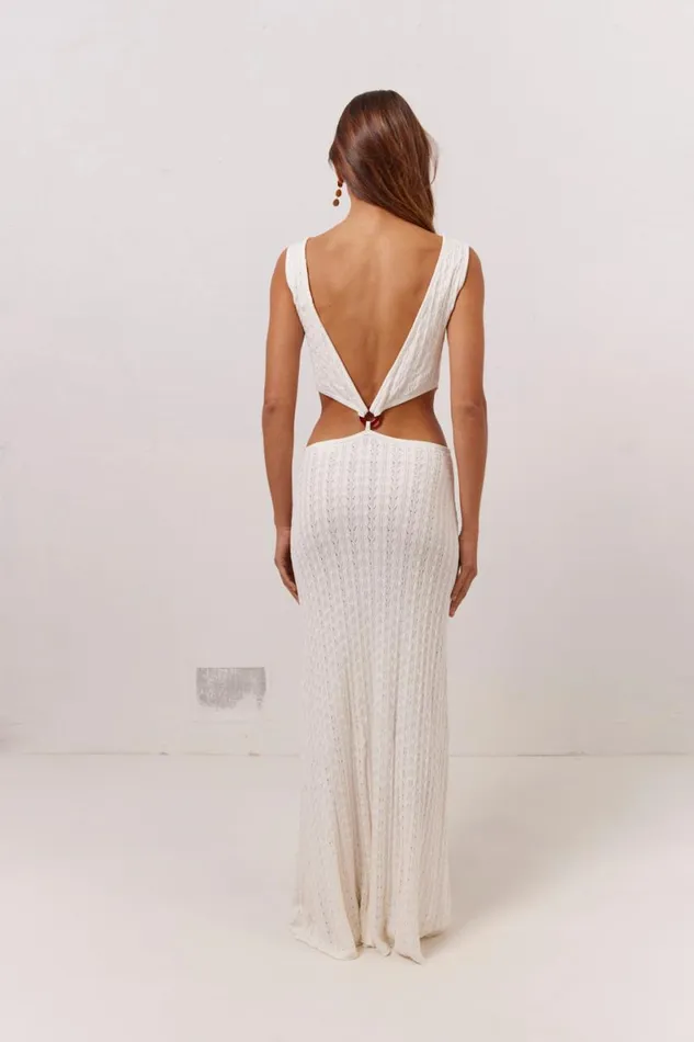 MidiMaxi Dresses Women VRG GRL Penne Knit Maxi Dress White MidiMaxi Dresses Women VRG GRL Penne Knit Maxi Dress White
