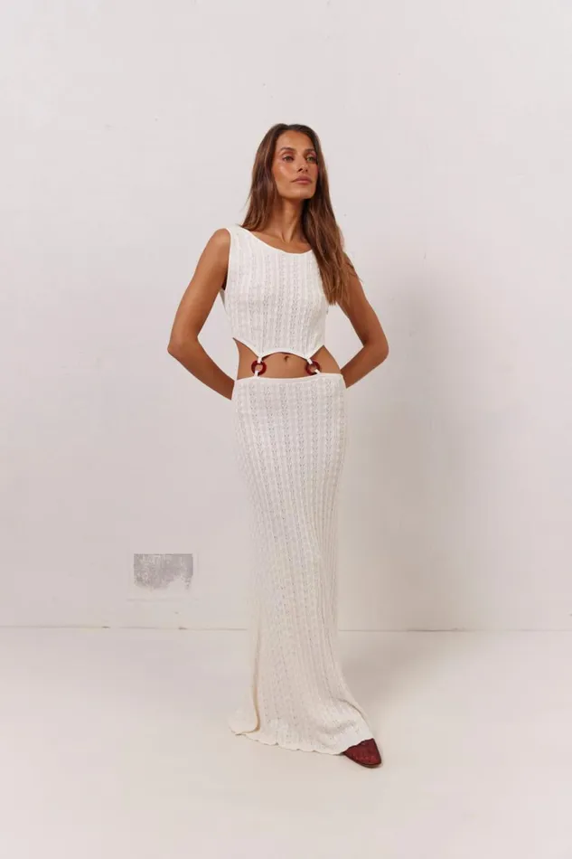 MidiMaxi Dresses Women VRG GRL Penne Knit Maxi Dress White MidiMaxi Dresses Women VRG GRL Penne Knit Maxi Dress White