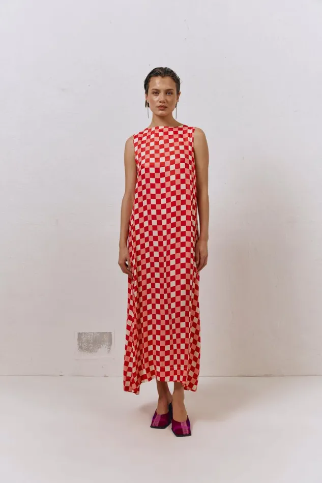 MidiMaxi Dresses Women VRG GRL Sacha Smock Midi Dress Check