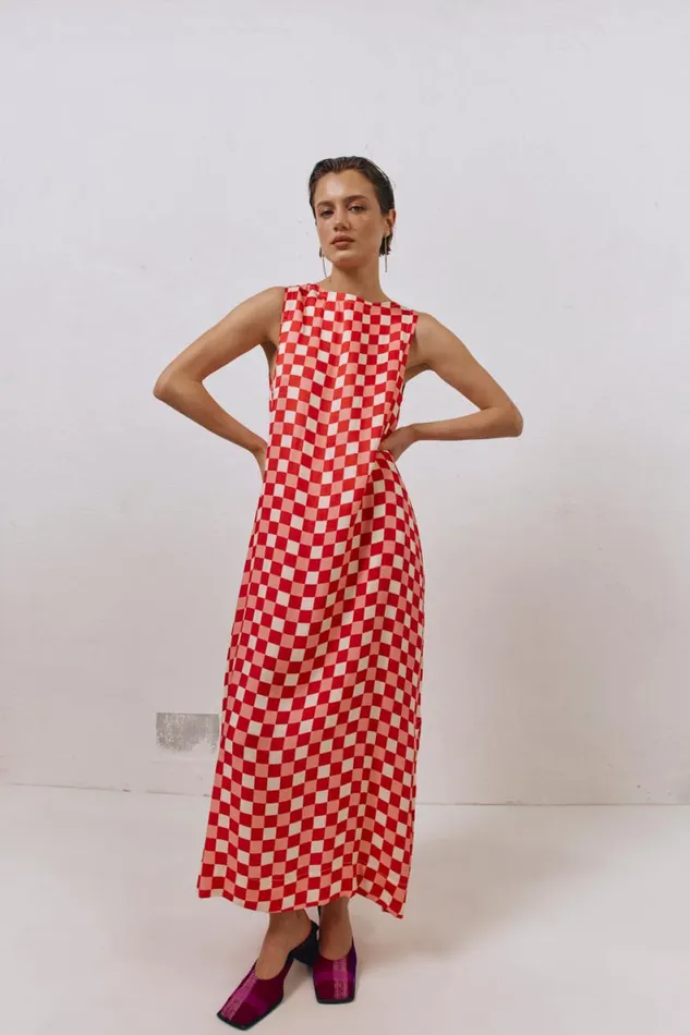 MidiMaxi Dresses Women VRG GRL Sacha Smock Midi Dress Check MidiMaxi Dresses Women VRG GRL Sacha Smock Midi Dress Check