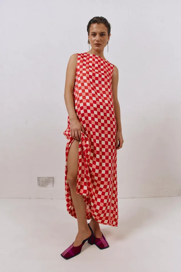 MidiMaxi Dresses Women VRG GRL Sacha Smock Midi Dress Check MidiMaxi Dresses Women VRG GRL Sacha Smock Midi Dress Check