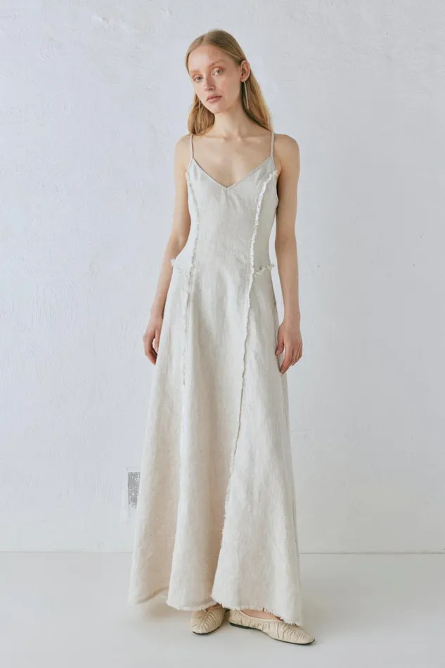 MidiMaxi Dresses Women VRG GRL Thea Linen Maxi Dress Natural