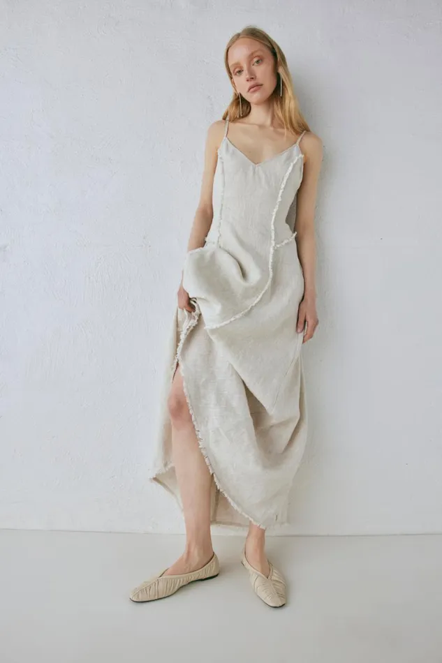 MidiMaxi Dresses Women VRG GRL Thea Linen Maxi Dress Natural MidiMaxi Dresses Women VRG GRL Thea Linen Maxi Dress Natural