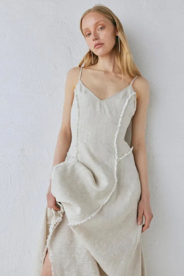 MidiMaxi Dresses Women VRG GRL Thea Linen Maxi Dress Natural MidiMaxi Dresses Women VRG GRL Thea Linen Maxi Dress Natural