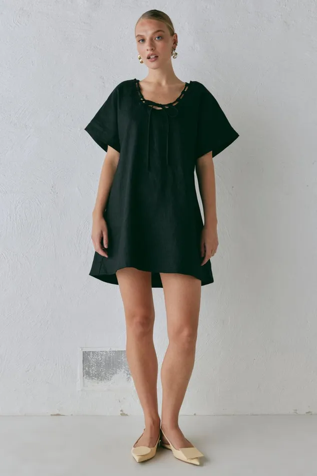 Mini Dresses Women VRG GRL Nellie Linen Mini Dress Black
