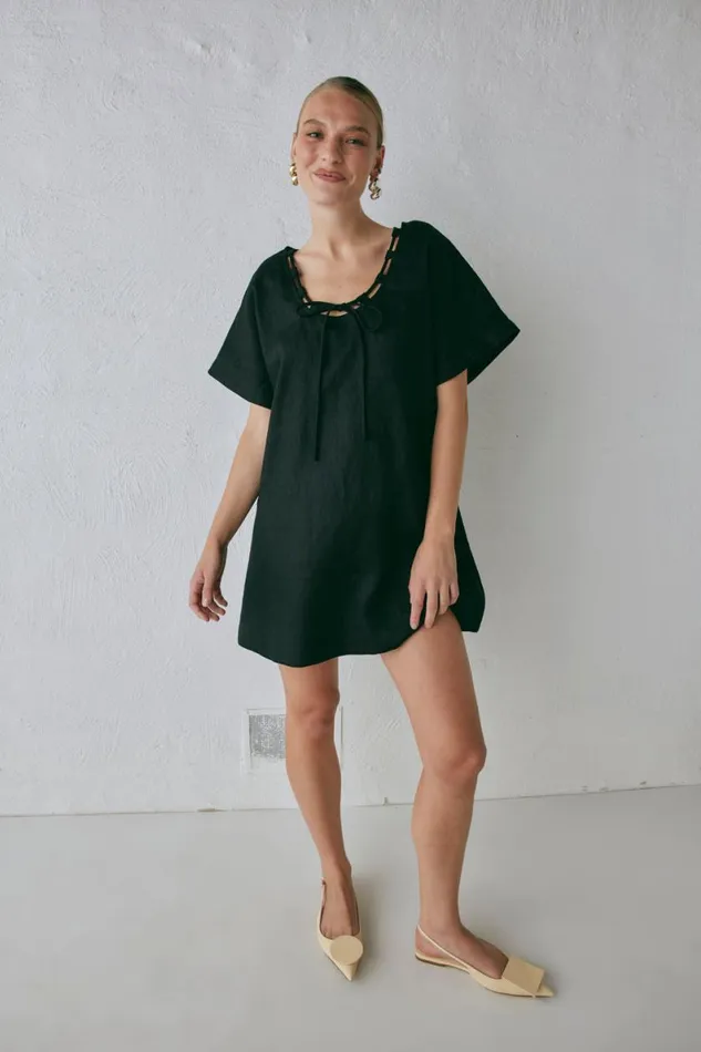 Mini Dresses Women VRG GRL Nellie Linen Mini Dress Black Mini Dresses Women VRG GRL Nellie Linen Mini Dress Black