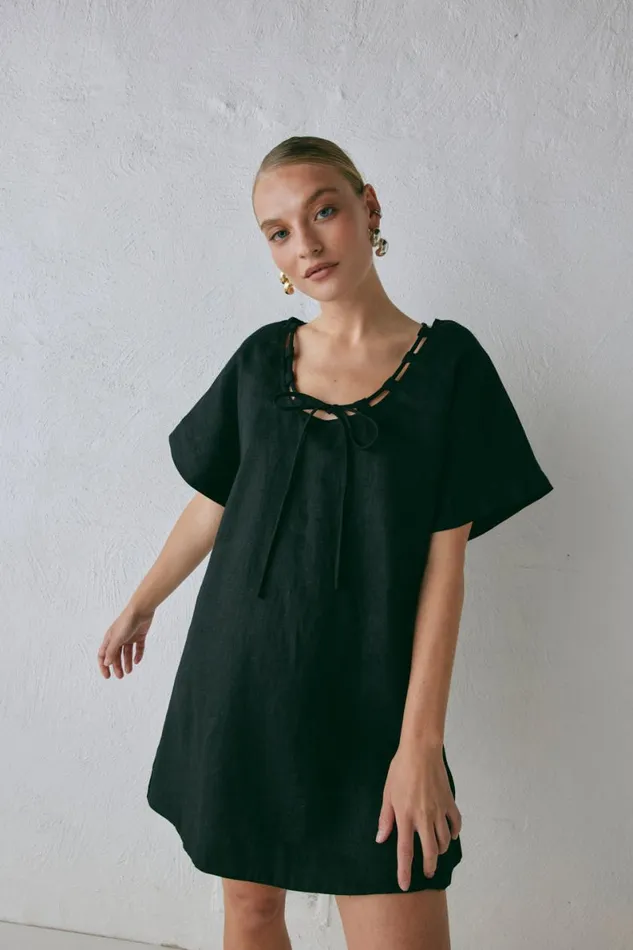 Mini Dresses Women VRG GRL Nellie Linen Mini Dress Black Mini Dresses Women VRG GRL Nellie Linen Mini Dress Black