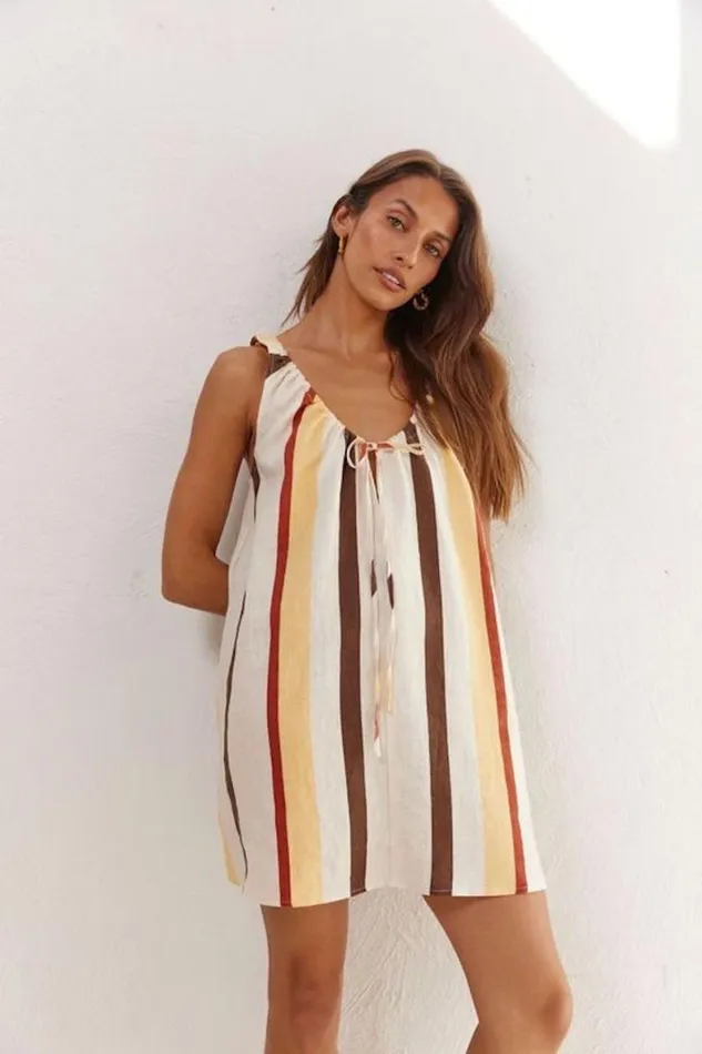 Mini Dresses Women VRG GRL Rio Linen Mini Dress Ace