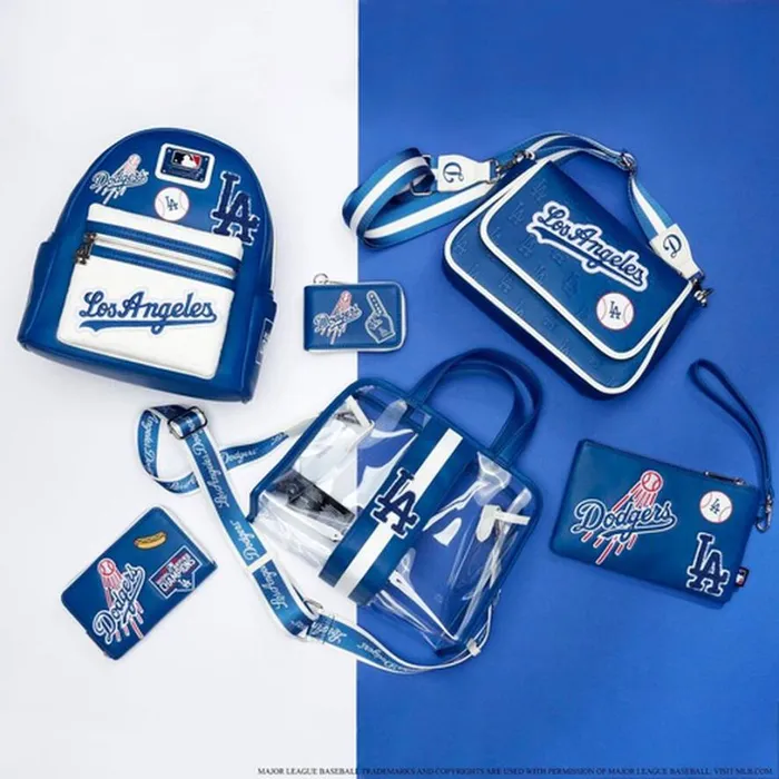 MLB LA Dodgers Patches Accordion Zip Around Wallet Unisex Loungefly Bags and Wallets