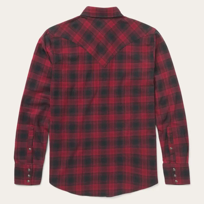 Modern Cut Men Stetson Brushed Twill Plaid Shirt Black