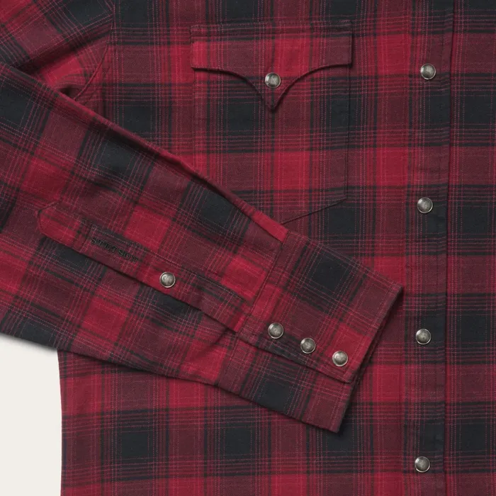 Modern Cut Men Stetson Brushed Twill Plaid Shirt Black