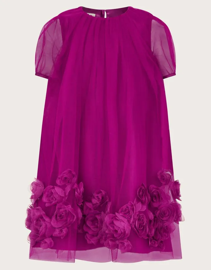 Monsoon 3D Rose ALine Dress Pink Children Dresses