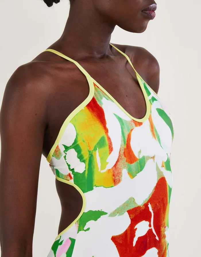 Monsoon Abstract Floral Print Swimsuit With Recycled Polyester Green Women Beachwear and Swimwear