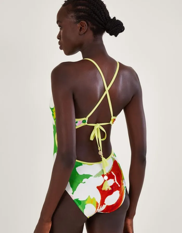Monsoon Abstract Floral Print Swimsuit With Recycled Polyester Green Women Beachwear and Swimwear
