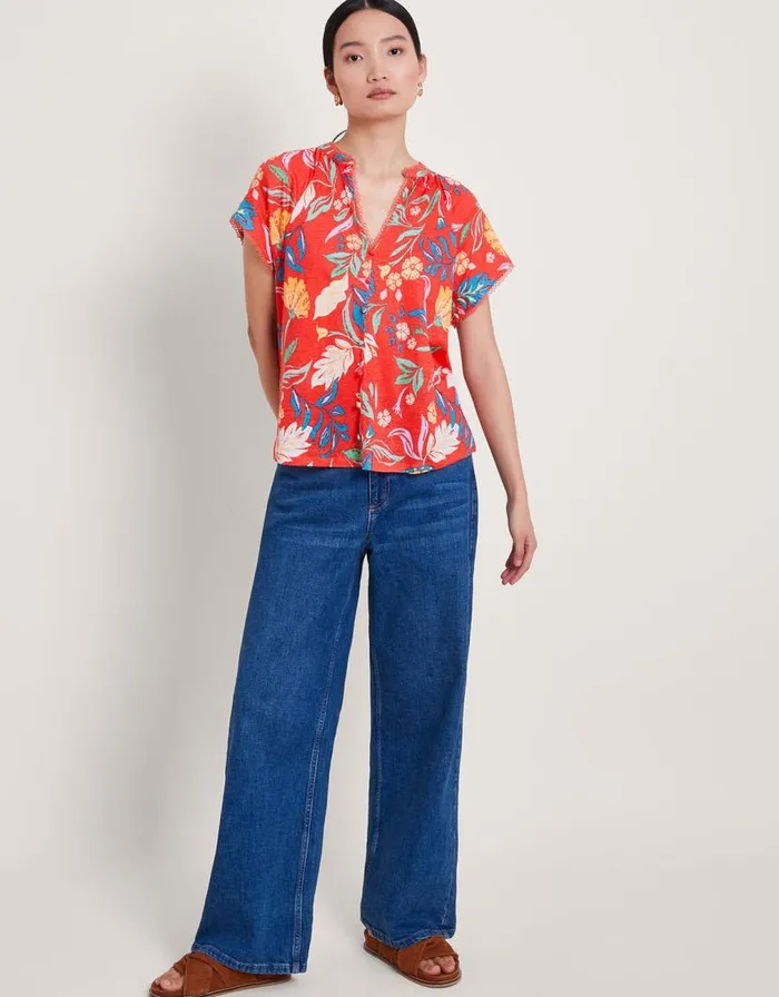 Monsoon Alma Print Linen TShirt Red Women Tops and Blouses Monsoon Alma Print Linen TShirt Red Women Tops and Blouses