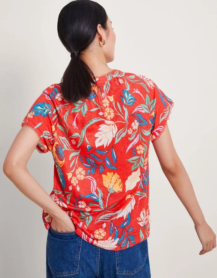 Monsoon Alma Print Linen TShirt Red Women Tops and Blouses Monsoon Alma Print Linen TShirt Red Women Tops and Blouses
