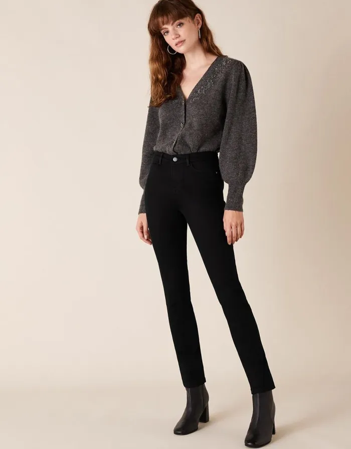 Monsoon Azura Premium Regular Jeans With Sustainable Fabric Black Women Denim