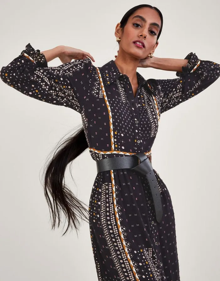 Monsoon Bandhani Print Midi Dress In LENZING ECOVERO Black Women Casualwear Monsoon Bandhani Print Midi Dress In LENZING ECOVERO Black Women Casualwear