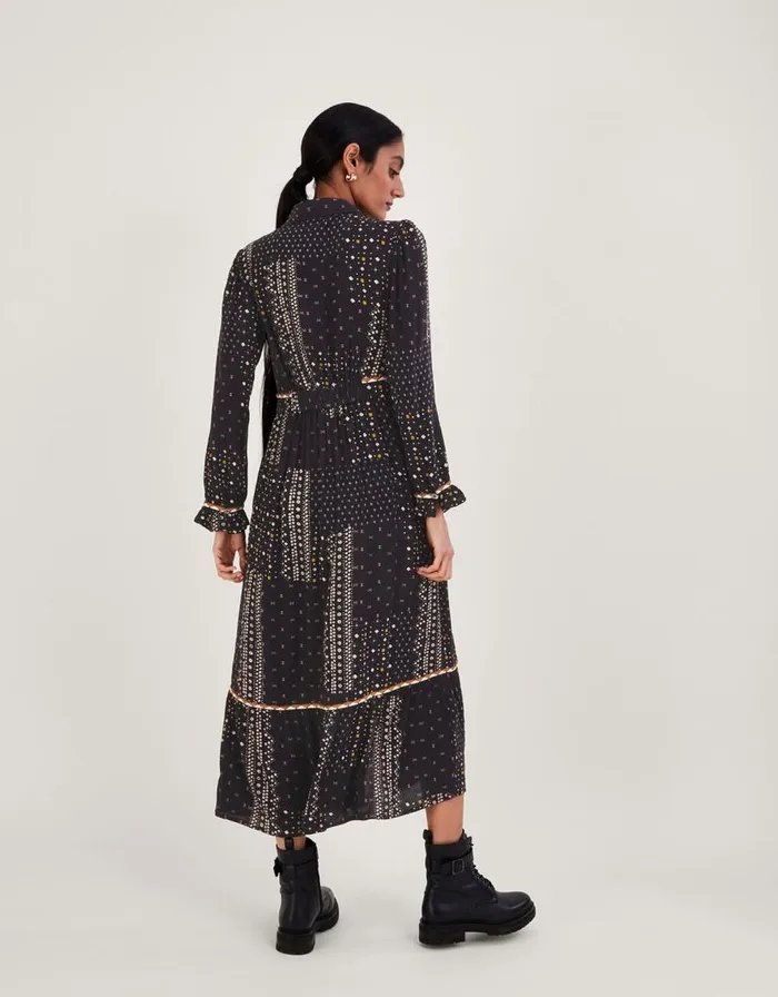Monsoon Bandhani Print Midi Dress In LENZING ECOVERO Black Women Casualwear Monsoon Bandhani Print Midi Dress In LENZING ECOVERO Black Women Casualwear
