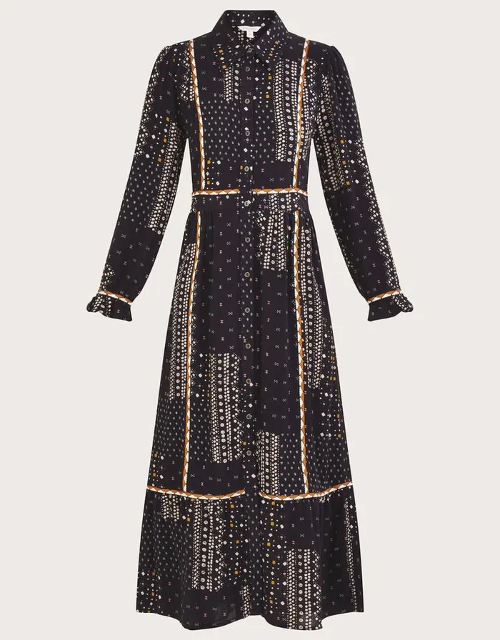 Monsoon Bandhani Print Midi Dress In LENZING ECOVERO Black Women Casualwear Monsoon Bandhani Print Midi Dress In LENZING ECOVERO Black Women Casualwear