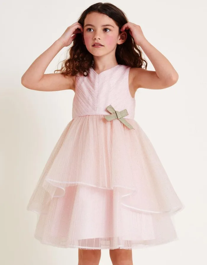 Monsoon Beau Roses Glitter Dress Pink Children Dresses