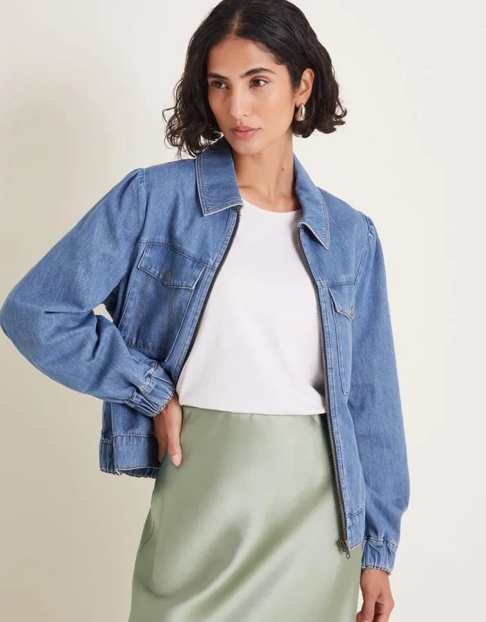 Monsoon Billie Denim Bomber Jacket Blue Women Casualwear