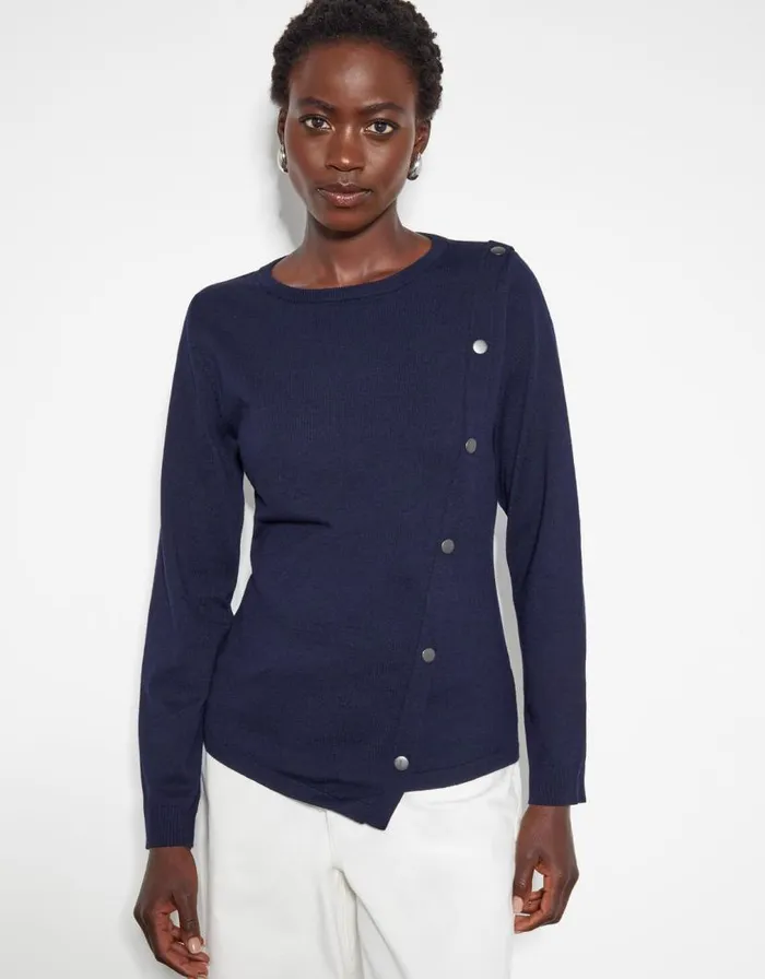 Monsoon Blythe Asymmetrical Button Jumper Blue Women Knitwear