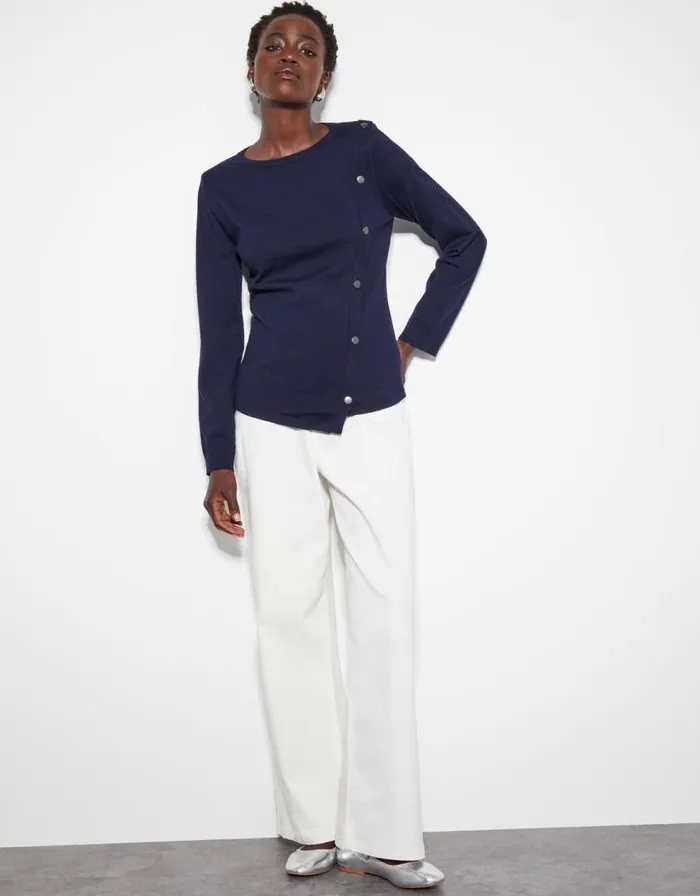 Monsoon Blythe Asymmetrical Button Jumper Blue Women Knitwear