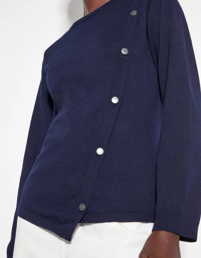 Monsoon Blythe Asymmetrical Button Jumper Blue Women Knitwear