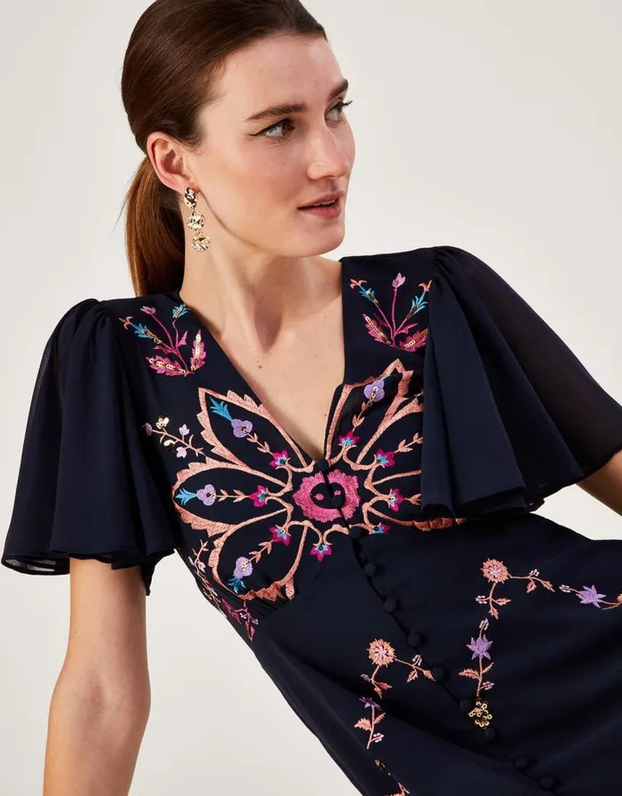 Monsoon Brittany Embroidered Dress In Recycled Polyester Blue Women Occasion Dresses Monsoon Brittany Embroidered Dress In Recycled Polyester Blue Women Occasion Dresses