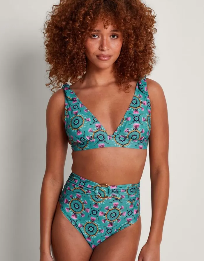 Monsoon Carla Print Bikini Top Teal Women Beachwear and Swimwear