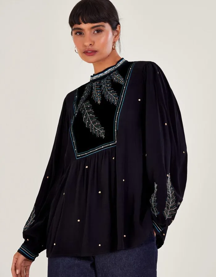 Monsoon Casey Embroidered Blouse Black Women Tops and Blouses