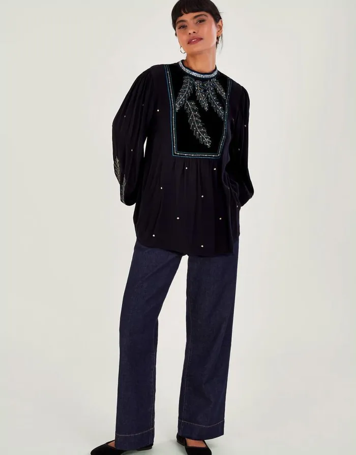 Monsoon Casey Embroidered Blouse Black Women Tops and Blouses Monsoon Casey Embroidered Blouse Black Women Tops and Blouses