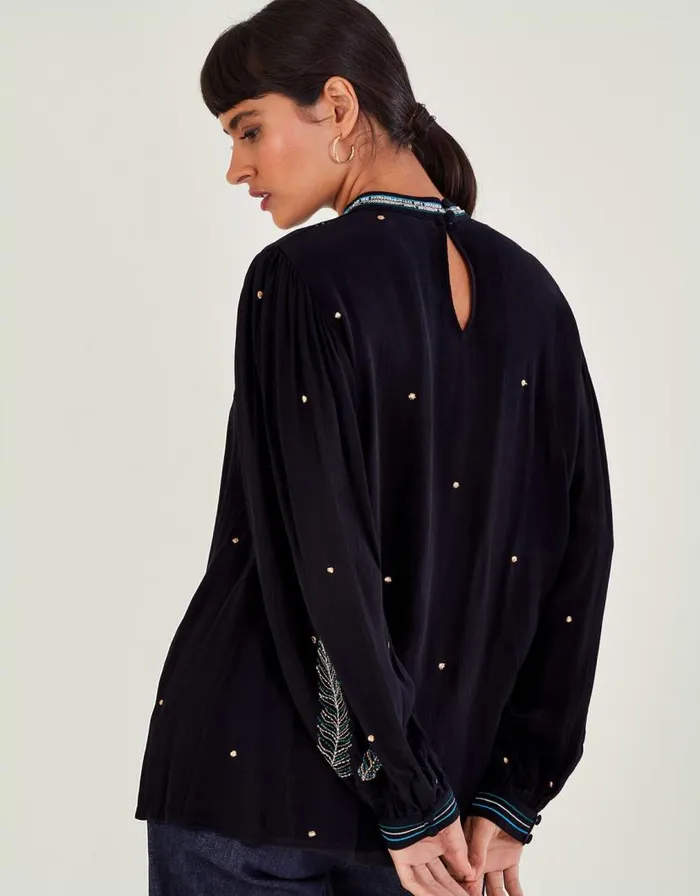 Monsoon Casey Embroidered Blouse Black Women Tops and Blouses Monsoon Casey Embroidered Blouse Black Women Tops and Blouses