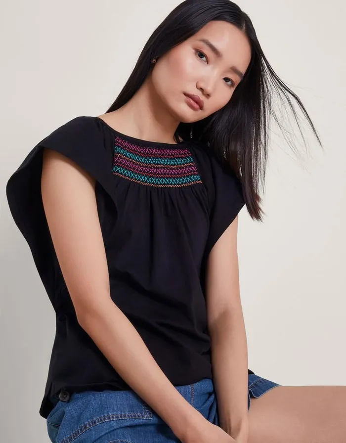 Monsoon Cleo Stitch Top Black Women Tops and Blouses