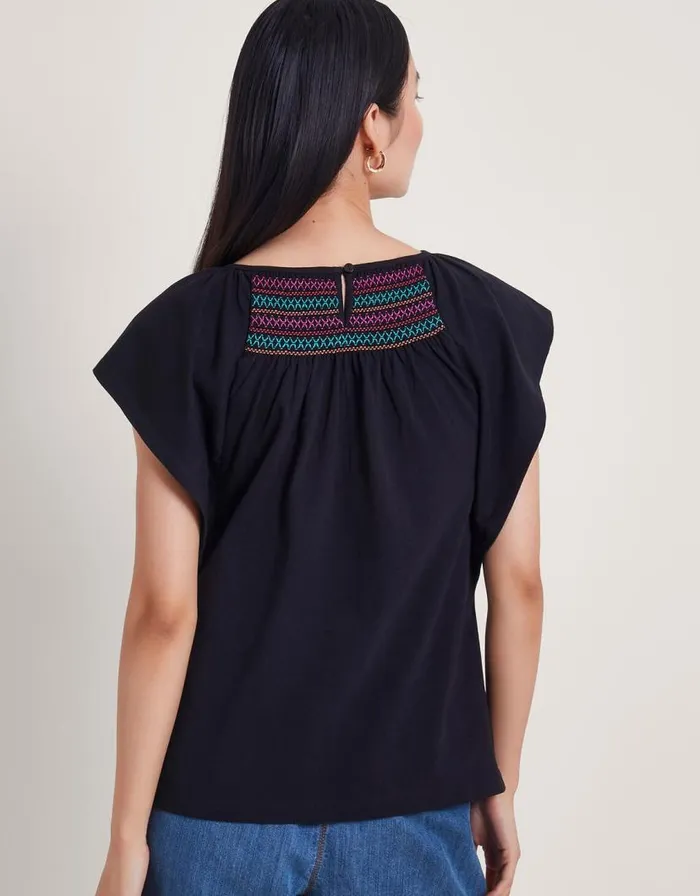 Monsoon Cleo Stitch Top Black Women Tops and Blouses Monsoon Cleo Stitch Top Black Women Tops and Blouses