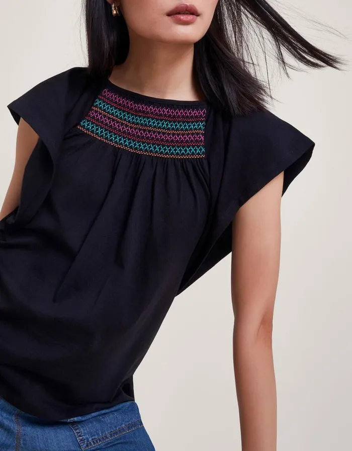Monsoon Cleo Stitch Top Black Women Tops and Blouses Monsoon Cleo Stitch Top Black Women Tops and Blouses