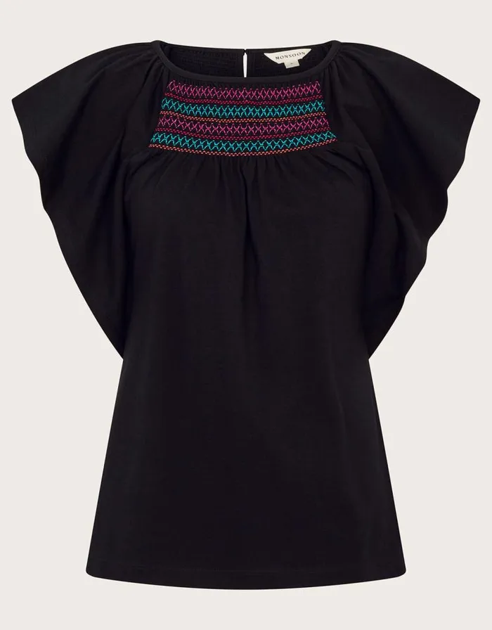 Monsoon Cleo Stitch Top Black Women Tops and Blouses Monsoon Cleo Stitch Top Black Women Tops and Blouses