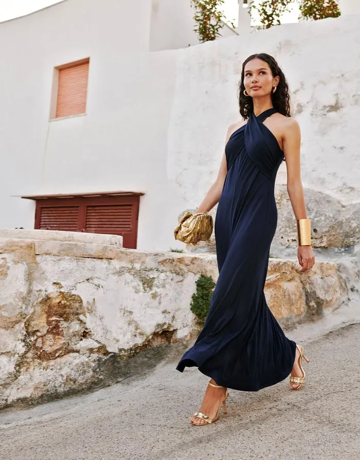 Monsoon Clo Crossover Maxi Dress Blue Women Occasionwear