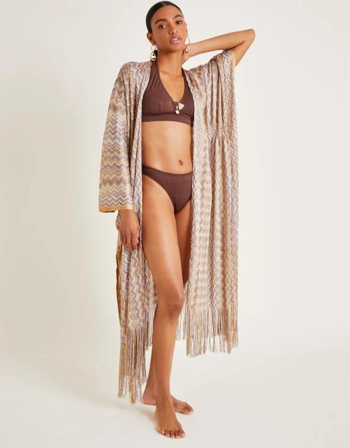 Monsoon Crochet Stripe Kaftan Natural Women Kaftans and Kimonos