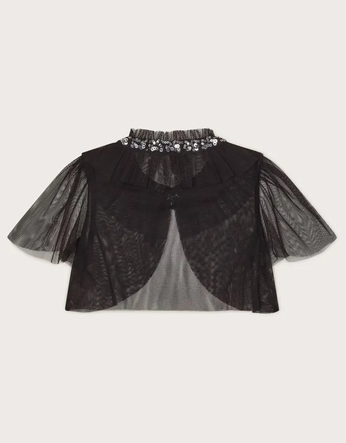 Monsoon Crop Tulle Cape Jacket Black Children Partywear Monsoon Crop Tulle Cape Jacket Black Children Partywear