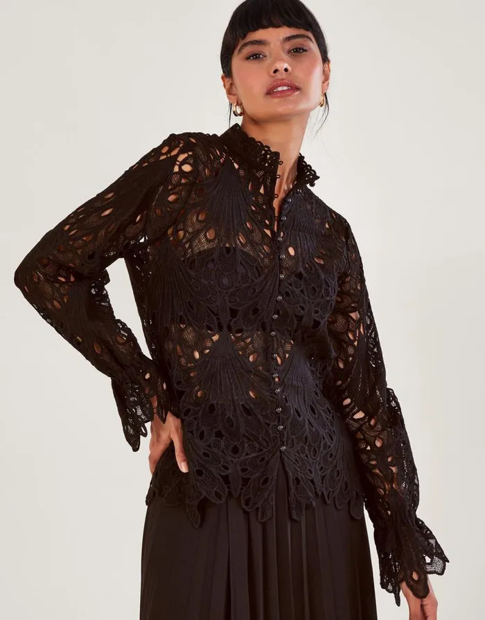 Monsoon Cybil Lace Blouse Black Women Tops and Blouses