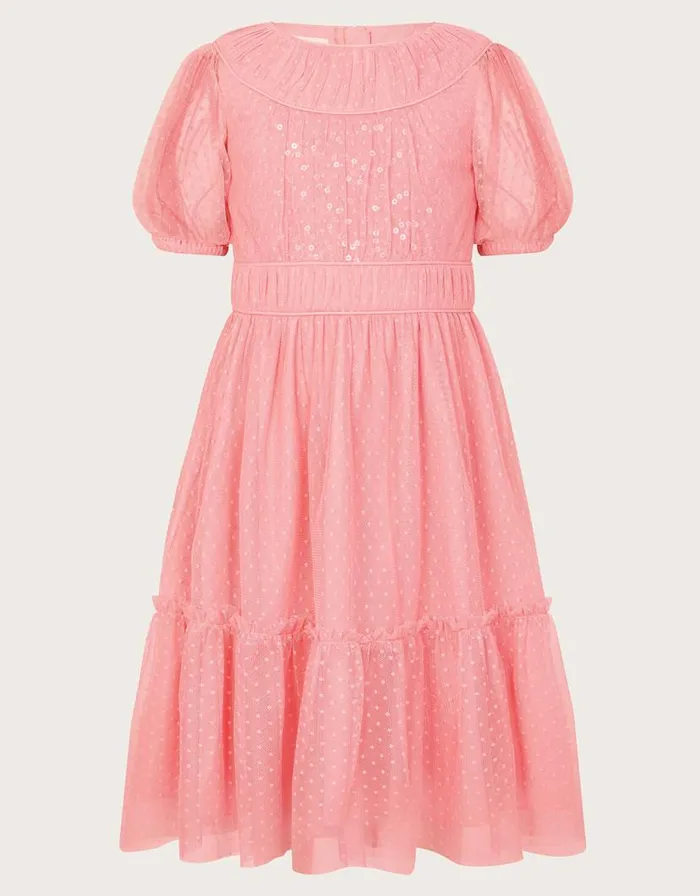 Monsoon Darcy Sequin Gathered Dress Orange Children Dresses
