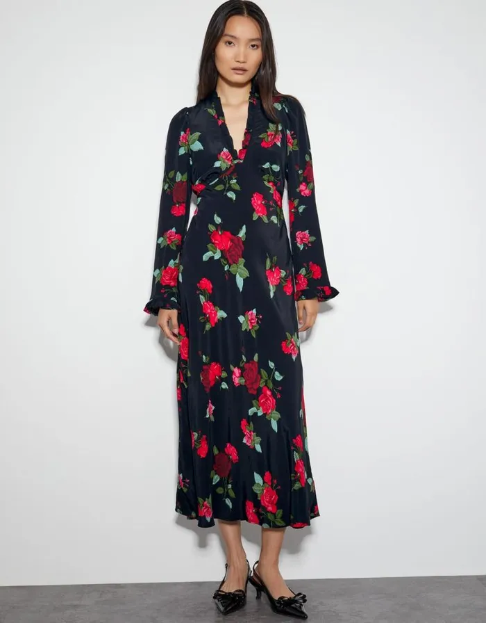 Monsoon Deven Rose Dress Black Women Day Dresses