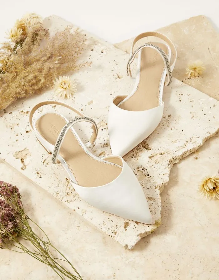Monsoon Diamante Trim Flat Bridal Shoes Ivory Women Flats