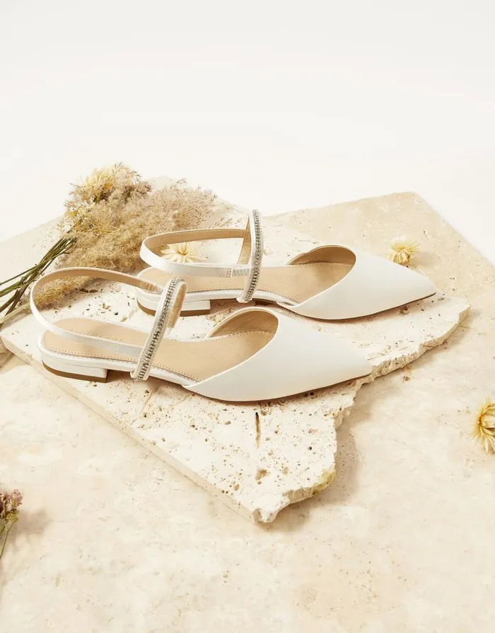 Monsoon Diamante Trim Flat Bridal Shoes Ivory Women Flats Monsoon Diamante Trim Flat Bridal Shoes Ivory Women Flats