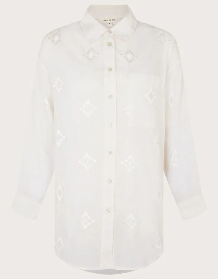 Monsoon Diamond Embroidered Beach Shirt White Women Beachwear and Swimwear Monsoon Diamond Embroidered Beach Shirt White Women Beachwear and Swimwear